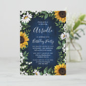 ネービー·ブルー·サンフラワー素朴·カントリー·バースデー·パーティー 招待状 (スタンド正面)