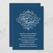 ネービー・ブルー・スエレガントイート16誕生日パーティー 招待状 (正面/裏面)