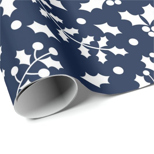 ネービー&ホワイトフェスティバルクリスマスホリーパターン ラッピングペーパー (ロールコーナー)