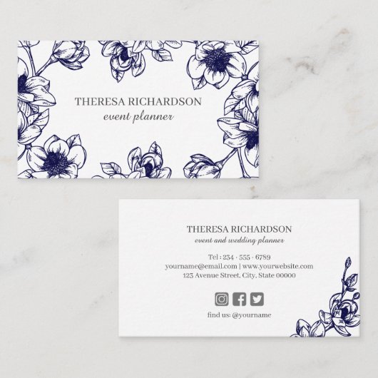 ネービー·マグノリア·ヴィンテージ·ハン色彩の鮮やかド·ソーシャルメディア 名刺 (正面/裏面)