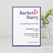 ネービ名門私立校風のーブルー縁ど&ホットピンクストライプ結婚ズズ 招待状 (スタンド正面)