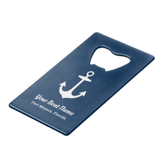 ネービ航海のーブパーソナライズされたルーボート名 クレジットカード栓抜き (正面アングル)