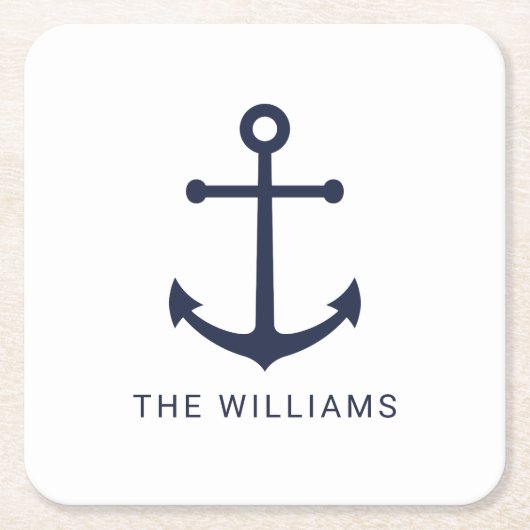 ネービ航海のーブルーいかり名前をカスタムする スクエアペーパーコースター (正面)
