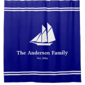 ネービ航海のーブルーとホワイトの文字  シャワーカーテン (正面)