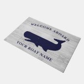 ネービ航海のーブルーホワイトウェルカムボートネーム  ドアマット (アングル)