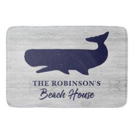 ネービ航海のーブルーホワイトファミリーネー素朴ム鯨 バスマット