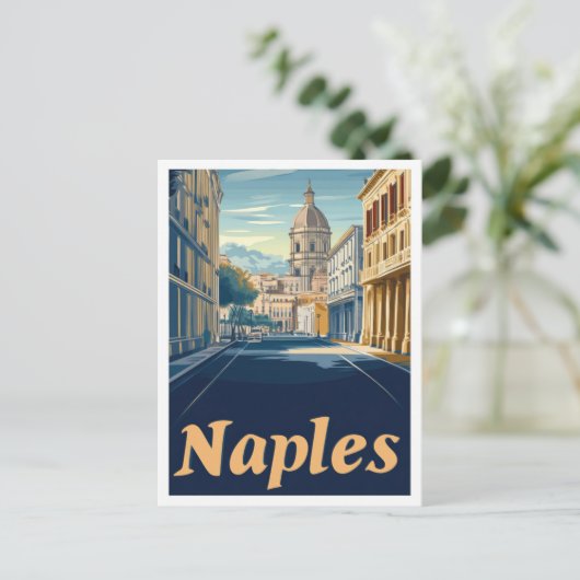 ネープルイタリアアートヴィンテージトラベルイラストレーション ポストカード (スタンド正面)