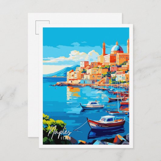 ネープルイタリアアートヴィンテージ旅行イラストレーション ポストカード (正面/裏面)