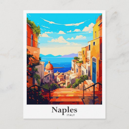 ネープルイタリアヴィンテージトラベルポトレイトイラストレーション ポストカード (正面)