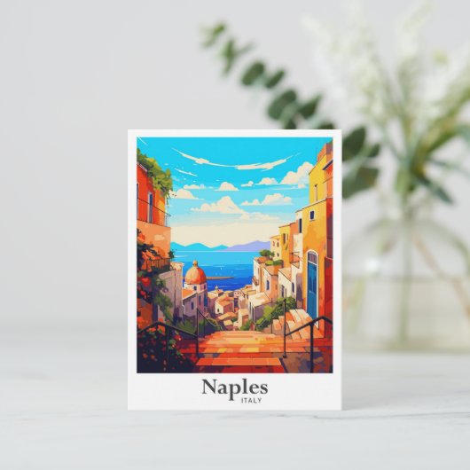 ネープルイタリアヴィンテージトラベルポトレイトイラストレーション ポストカード (スタンド正面)