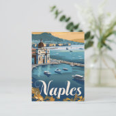 ネープルイタリアヴィンテージレトロ旅行イラストレーション ポストカード (スタンド正面)