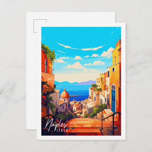 ネープルイタリアヴィンテージ旅行イラストレーション ポストカード (正面/裏面)