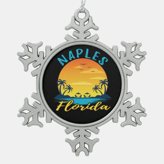 ネープルフロリダパームツリーズビーチ スノーフレークピューターオーナメント (正面)