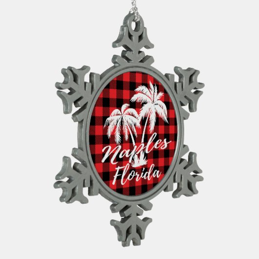 ネープルフロリダパームツリーズビーチ スノーフレークピューターオーナメント (左)