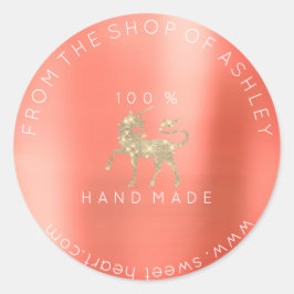 ネームから手作りロゴくもの巣コーラルユニコーン金ゴールド ラウンドシール