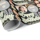 ネームエイジフォトレトロヴィンテージデイジーフラワー誕生日 ラッピングペーパー (ロールコーナー)