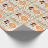 ネームエイジフォトレトロヴィンテージデイジーフラワー誕生日 ラッピングペーパー (角)