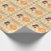 ネームエイジフォトレトロヴィンテージデイジーフラワー誕生日 ラッピングペーパー (角)