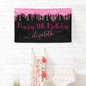 ネームエイジホットピンクドリッピンググリッターブラック誕生日 横断幕 (インサイチュ)