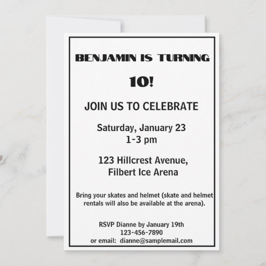 ネームエイジ文字ジャージー番号ホッケー誕生日 招待状 (裏面)