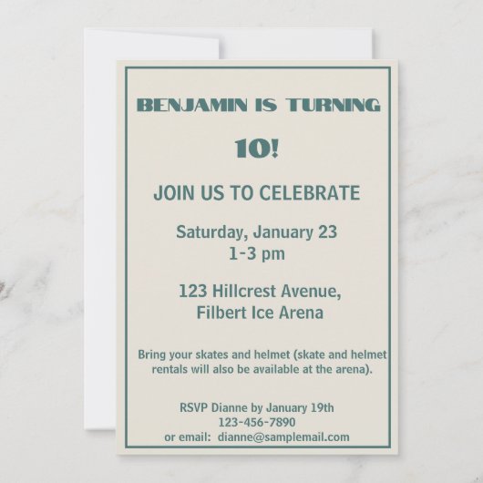 ネームエイジ文字ジャージー番号ホッケー誕生日 招待状 (裏面)