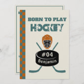 ネームエイジ文字ジャージー番号ホッケー誕生日 招待状 (正面/裏面)
