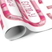 ネームエミリーかわいいピンクラブハートキスタイポグラフィ ラッピングペーパー (ロールコーナー)