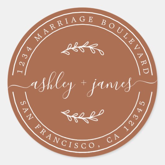 ネームエレガントテラコタ結婚ズ差出人住所 ラウンドシール (正面)