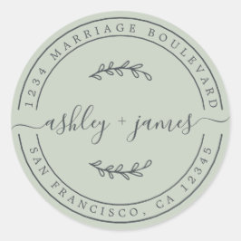 ネームエレガントパステルグリーン結婚ズ差出人住所 ラウンドシール