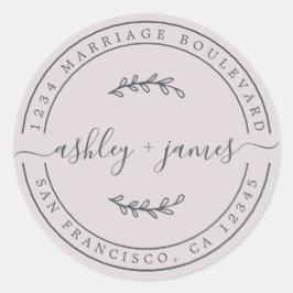 ネームエレガントパステルパープル結婚ズ差出人住所 ラウンドシール