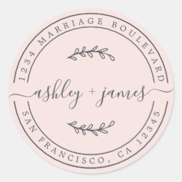 ネームエレガントパステルピンク結婚ズ差出人住所 ラウンドシール