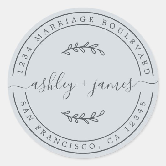 ネームエレガントパステルブルー結婚ズ差出人住所 ラウンドシール (正面)