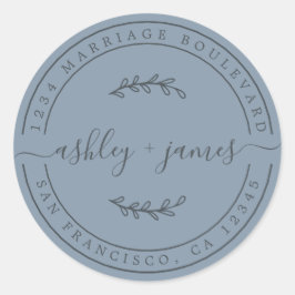 ネームエレガントパステルブルー結婚ズ差出人住所 ラウンドシール