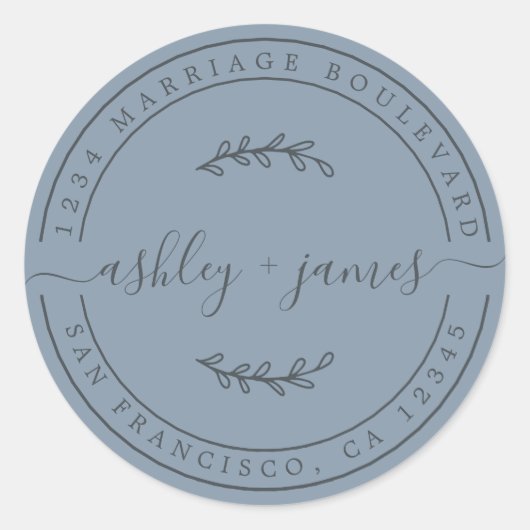 ネームエレガントパステルブルー結婚ズ差出人住所 ラウンドシール (正面)
