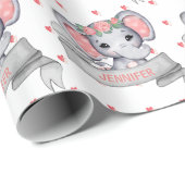 ネームエレファパーソナライズされたントベビーピンクガールハート ラッピングペーパー (ロールコーナー)