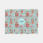 ネームオンキュートホリデー雪だるまスイーツフリースブランケット フリースブランケット (正面(横))