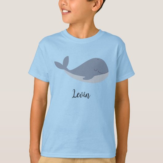 ネームカスタマイズブルーホエール誕生日 Tシャツ (正面)