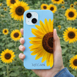 ネームカスタムスカイブルー黄色ひまわり iPhone 15ケース