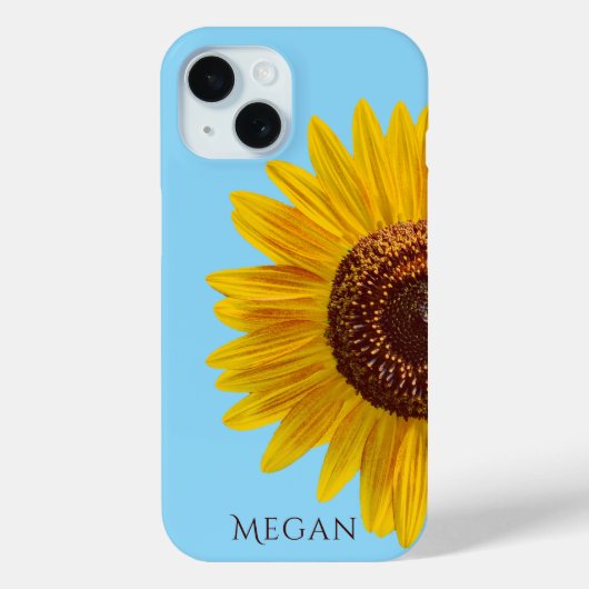 ネームカスタムスカイブルー黄色ひまわり Case-Mate iPhoneケース (裏面)