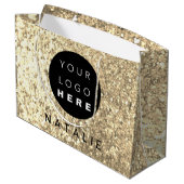 ネームカスタムロゴグリッターシャンパン金ゴールド ラージペーパーバッグ (裏面アングル)