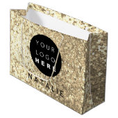 ネームカスタムロゴグリッターシャンパン金ゴールド ラージペーパーバッグ (正面アングル)