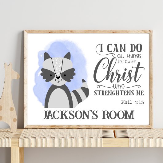 ネームクリスチャンキュートウッドランドベビーラクーン引用文 ポスター