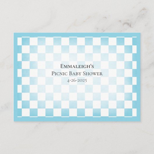 ネームゲームテディベアーピクニックベビーシャワーゲーム エンクロージャーカード (裏面)