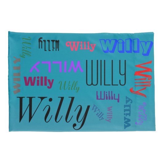 ネームコラージュ🎁アメージングワードクラウドおもしろいファブブルー 枕カバー (裏面-右)