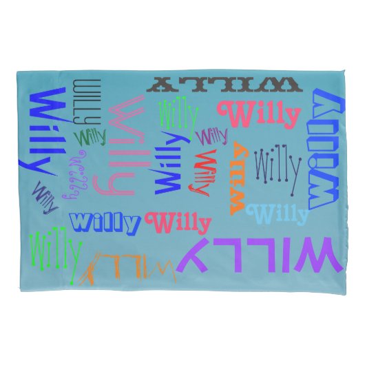 ネームコラージュ🎁アメージングワードクラウドおもしろいファブブルー 枕カバー (正面左)