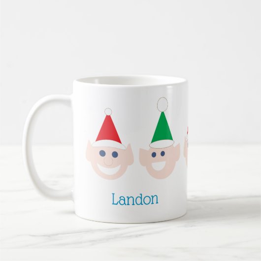 ネームサンタの小人小妖精や小人ヘッズ顔クリスマス コーヒーマグカップ (左)