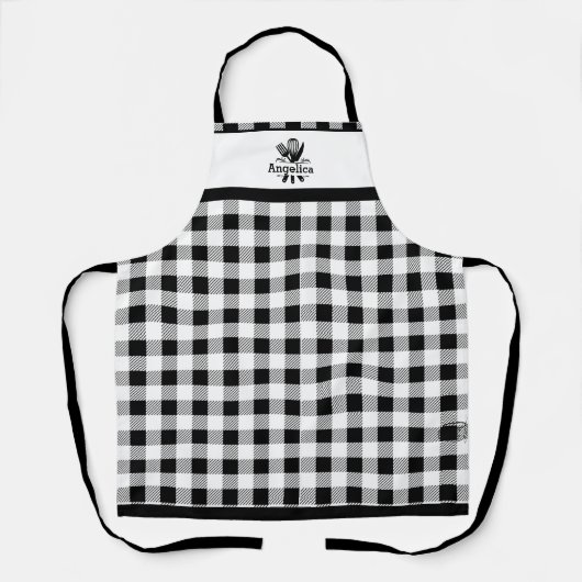 ネームサーレシピ白黒バッファロープレイド エプロン (正面)