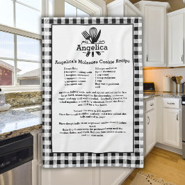 ネームサーレシピ白黒バッファロープレイド キッチンタオル