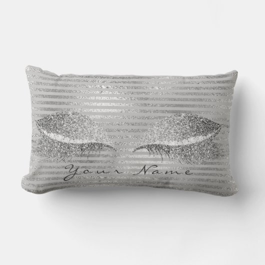 ネームシルバーグリッターストライプダイヤモンドメイクアップホワイト ランバークッション (正面)
