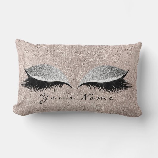 ネームシルバーグリッターブラックアイズアイボリーメイクアップまばたき ランバークッション (正面)